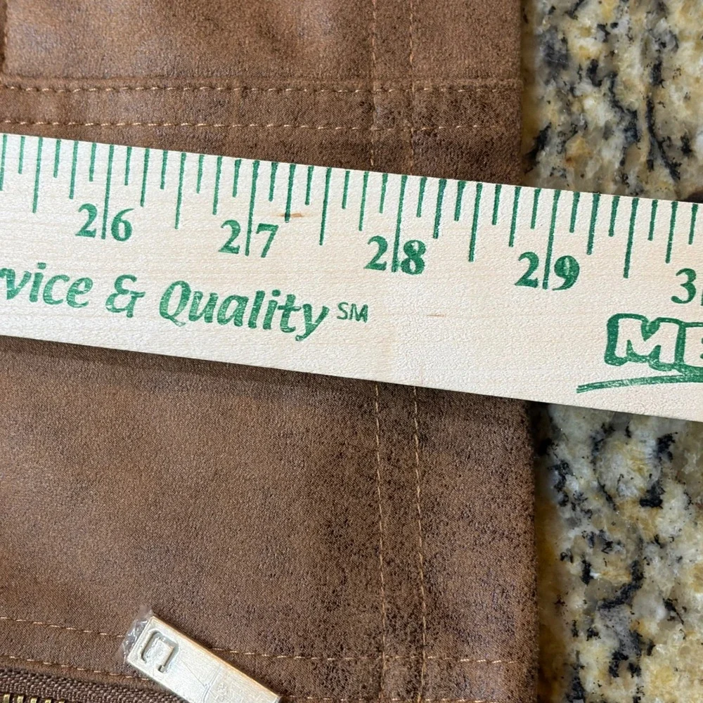Chico's Elongated Moto Coated Faux Suede Jacket Worn Luggage Brown 4 20/22 ws